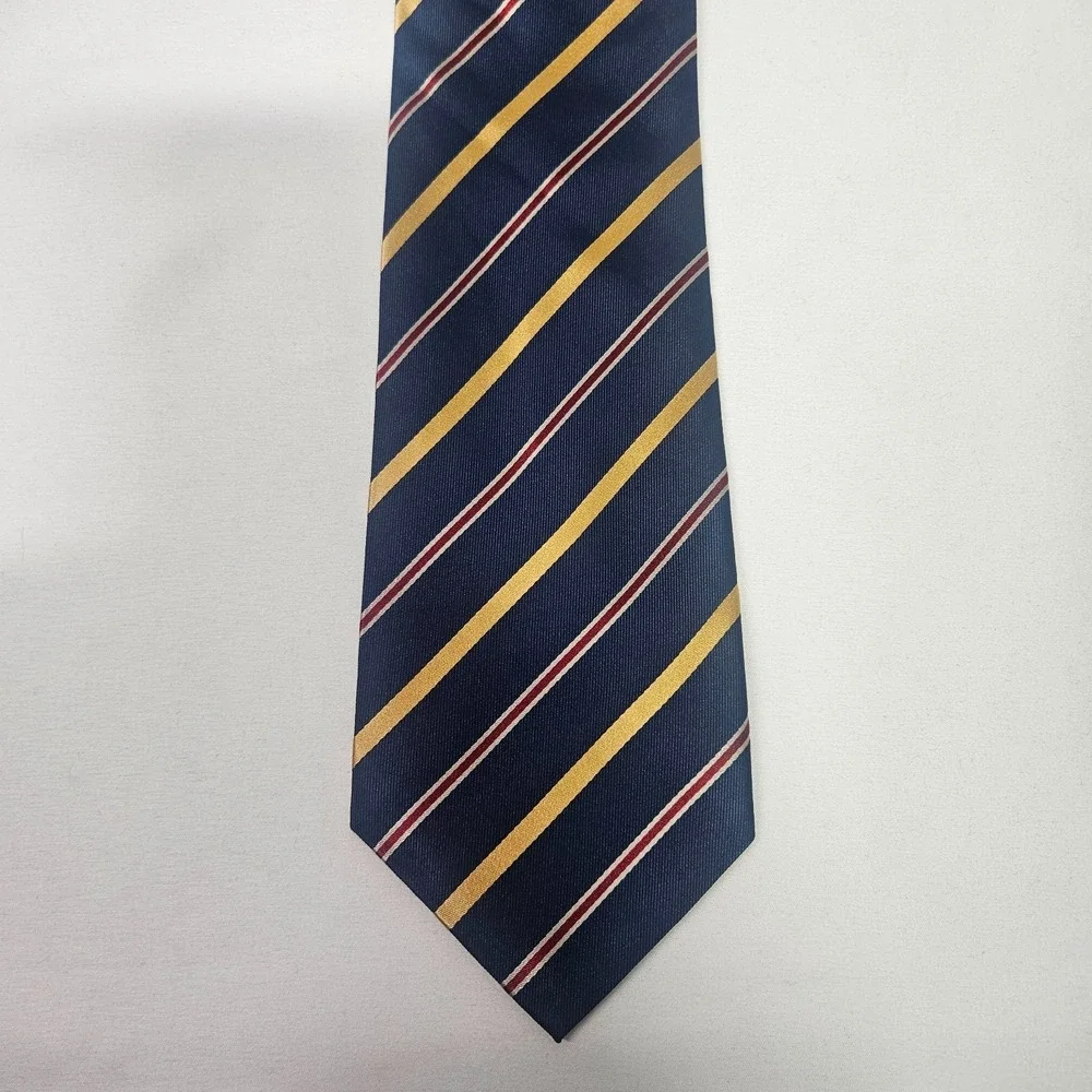 Banana Republic 100% Silk Men Tie Blue Gold Red Stripes 3.75